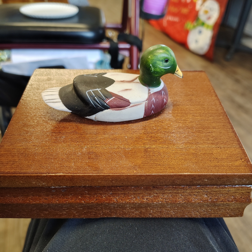 Wooden Box with Duck Figurine